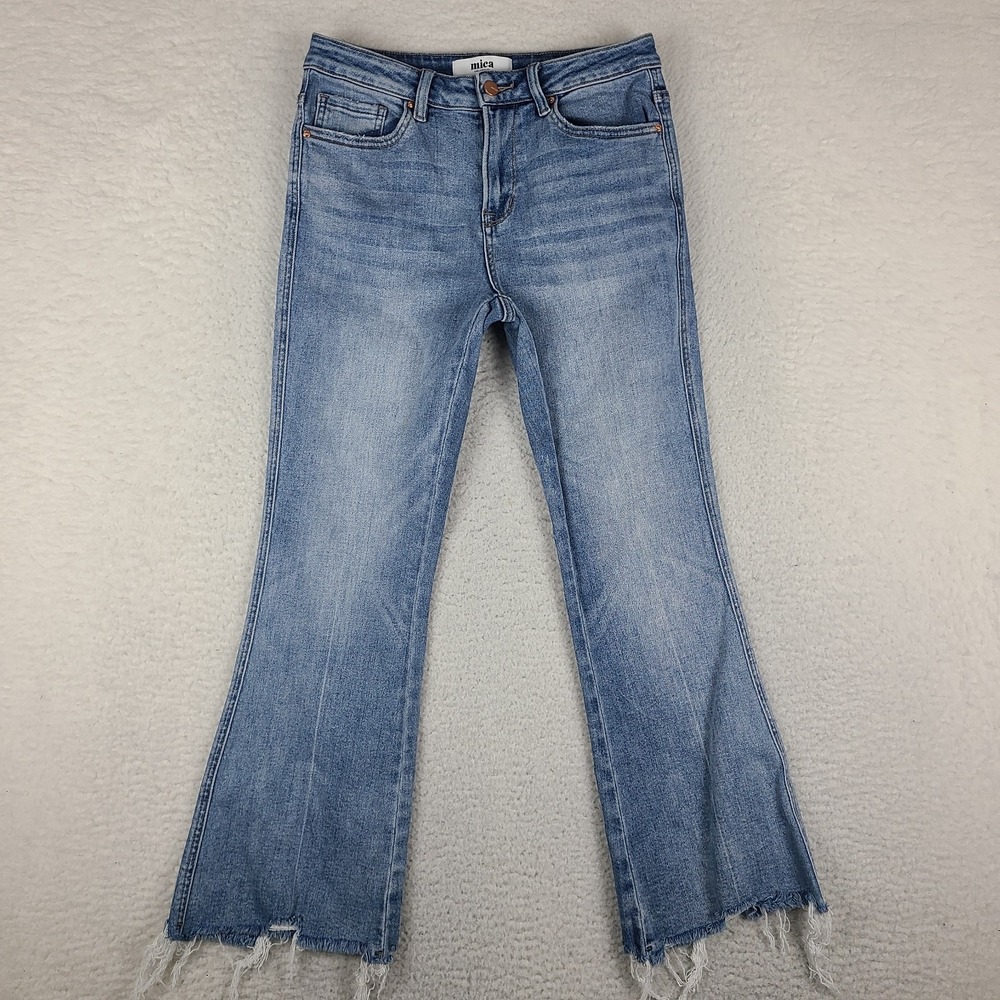 MICA Los Angeles Jeans Womens 5/27 Blue Flare Fray Leg Light Wash MDP-F124 *